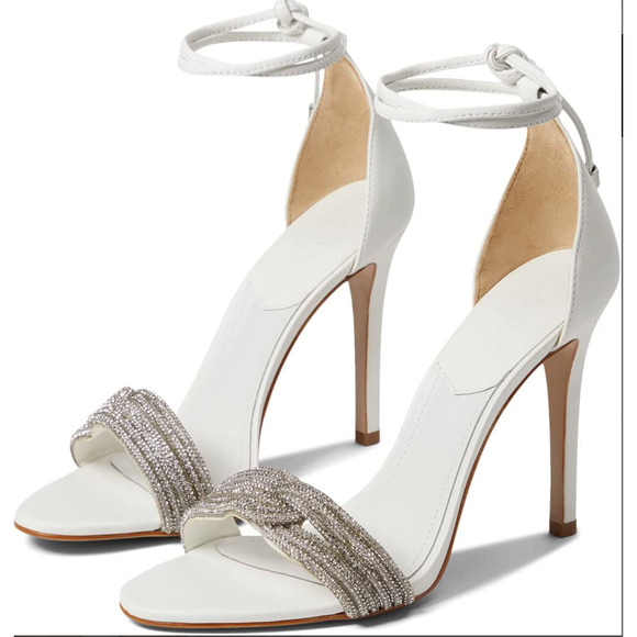 SCHUTZ Shoes - Schutz White Rhinestone Sandal SIZE 8.5 Stiletto Heel Leather Cocktail $158 NEW